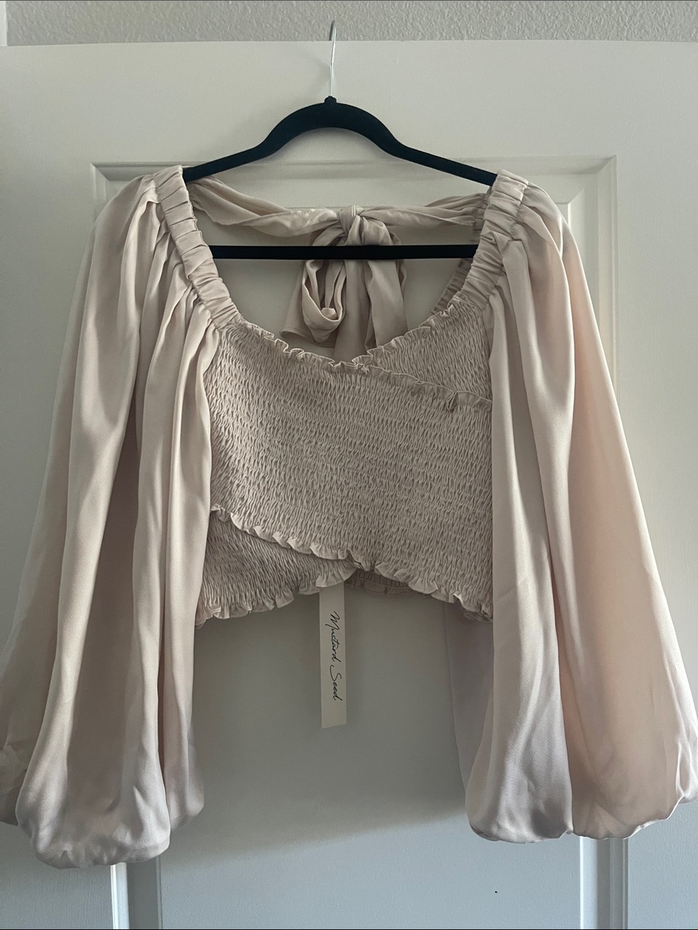 Satin Puff Sleeve Crop Top